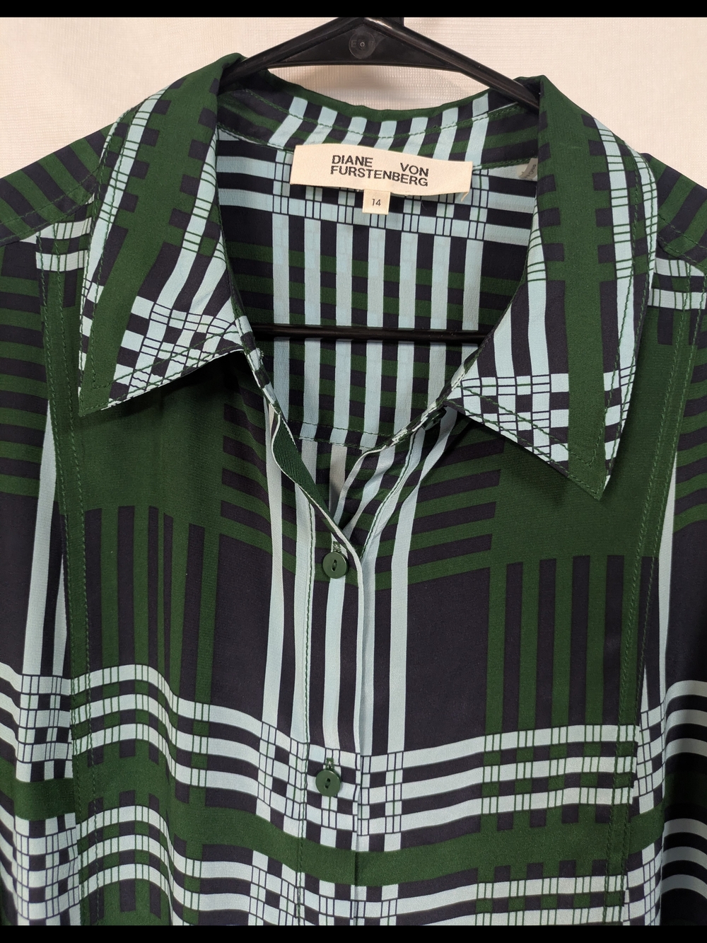 Diane Von Furstenberg Green and Black Plaid Midi Dress - Picture 3 of 4
